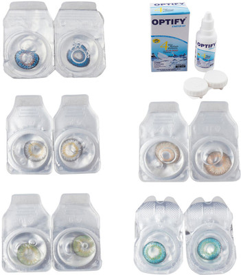 

Optify Combo Pack Monthly Color Contact Lens With Solution Monthly Contact Lens(0, Blue-Natural Grey-Green-Hazel-Green Turquoise, Pack of 5)