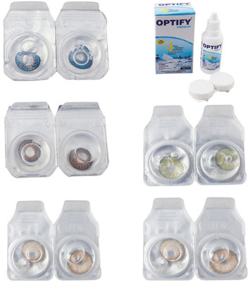 

Optify Combo Pack Monthly Color Contact Lens With Solution Monthly Contact Lens(0, Blue-Brown-Gold-Green-Hazel, Pack of 5)