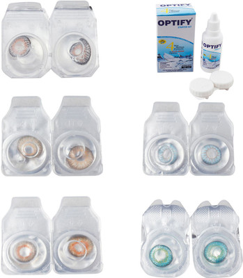 

Optify Combo Pack Monthly Color Contact Lens With Solution Monthly Contact Lens(0, Grey-Hazel-Honey-Sea Blue-Green Turquoise, Pack of 5)