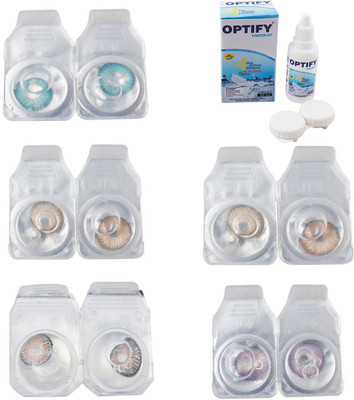 

Optify Combo Pack Monthly Color Contact Lens With Solution Monthly Contact Lens(0, Aqua-Gold-Grey-Hazel-Violet, Pack of 5)