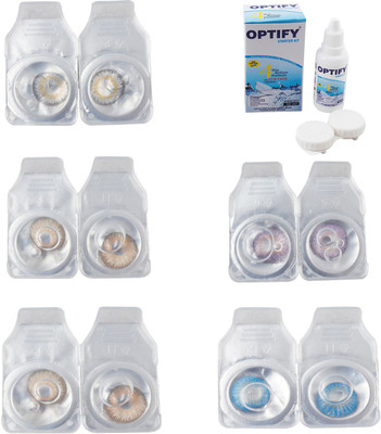 

Optify Combo Pack Monthly Color Contact Lens With Solution Monthly Contact Lens(0, Natural Grey-Gold-Hazel-Violet-Blue Topaz, Pack of 5)