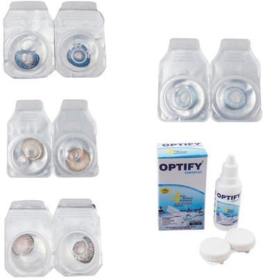 

Optify Combo Pack Monthly Color Contact Lens With Solution Monthly Contact Lens(0, Blue-Gold-Grey-Sea Blue, Pack of 4)