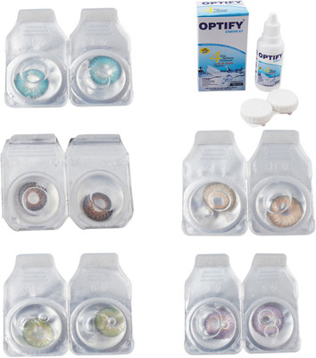 

Optify Combo Pack Monthly Color Contact Lens With Solution Monthly Contact Lens(0, Aqua-Brown-Green-Hazel-Violet, Pack of 5)