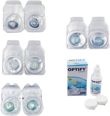 

Optify Combo Pack Monthly Color Contact Lens With Solution Monthly Contact Lens(0, Blue-Sea Blue-Green Turquoise-Blue Topaz, Pack of 4)