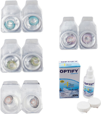 

Optify Combo Pack Monthly Color Contact Lens With Solution Monthly Contact Lens(0, Aqua-Green-Grey-Violet, Pack of 4)