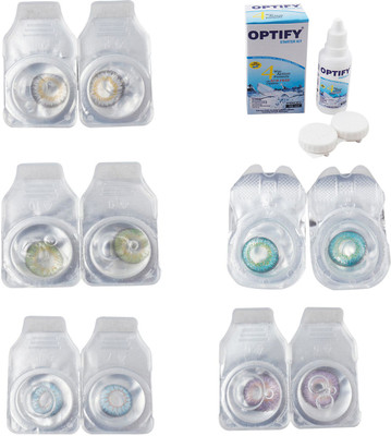 

Optify Combo Pack Monthly Color Contact Lens With Solution Monthly Contact Lens(0, Natural Grey-Green-Sea Blue-Green Turquoise-Violet, Pack of 5)