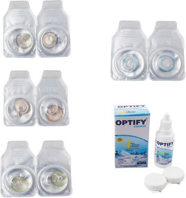 

Optify Combo Pack Monthly Color Contact Lens With Solution Monthly Contact Lens(0, Natural Grey-Gold-Green-Sea Blue, Pack of 4)