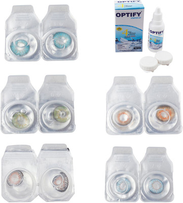 

Optify Combo Pack Monthly Color Contact Lens With Solution Monthly Contact Lens(0, Aqua-Green-Grey-Honey-Sea Blue, Pack of 5)