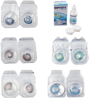 

Optify Combo Pack Monthly Color Contact Lens With Solution Monthly Contact Lens(0, Blue-Brown-Grey-Green Turquoise-Blue Topaz, Pack of 5)