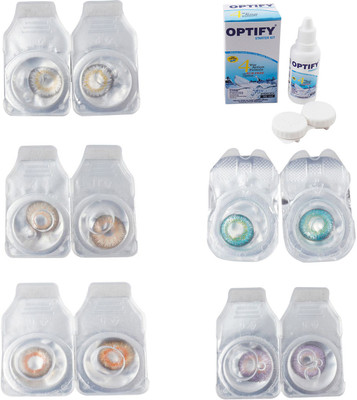 

Optify Combo Pack Monthly Color Contact Lens With Solution Monthly Contact Lens(0, Natural Grey-Gold-Honey-Green Turquoise-Violet, Pack of 5)