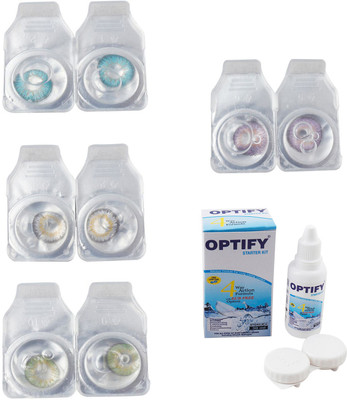 

Optify Combo Pack Monthly Color Contact Lens With Solution Monthly Contact Lens(0, Aqua-Natural Grey-Green-Violet, Pack of 4)