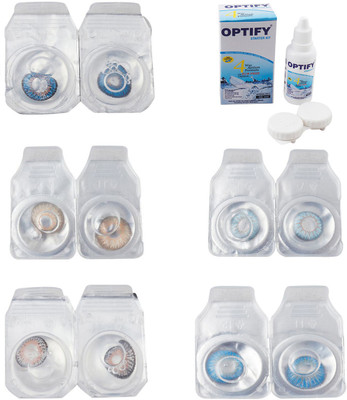 

Optify Combo Pack Monthly Color Contact Lens With Solution Monthly Contact Lens(0, Blue-Gold-Grey-Sea Blue-Blue Topaz, Pack of 5)