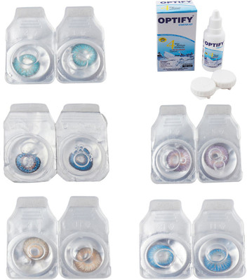 

Optify Combo Pack Monthly Color Contact Lens With Solution Monthly Contact Lens(0, Aqua-Blue-Hazel-Violet-Blue Topaz, Pack of 5)