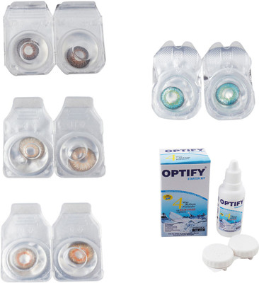 

Optify Combo Pack Monthly Color Contact Lens With Solution Monthly Contact Lens(0, Brown-Hazel-Honey-Green Turquoise, Pack of 4)