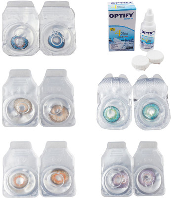 

Optify Combo Pack Monthly Color Contact Lens With Solution Monthly Contact Lens(0, Blue-Hazel-Honey-Green Turquoise-Violet, Pack of 5)