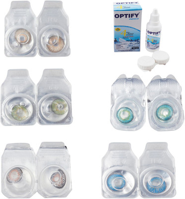 

Optify Combo Pack Monthly Color Contact Lens With Solution Monthly Contact Lens(0, Gold-Green-Grey-Green Turquoise-Blue Topaz, Pack of 5)