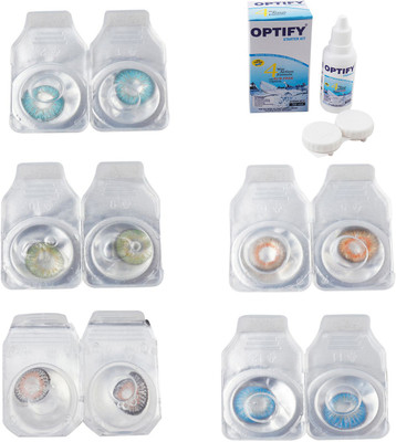 

Optify Combo Pack Monthly Color Contact Lens With Solution Monthly Contact Lens(0, Aqua-Green-Grey-Honey-Blue Topaz, Pack of 5)