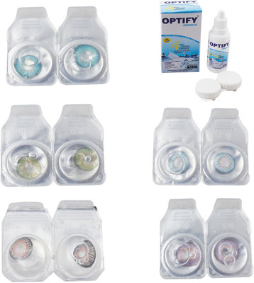 

Optify Combo Pack Monthly Color Contact Lens With Solution Monthly Contact Lens(0, Aqua-Green-Grey-Sea Blue-Violet, Pack of 5)