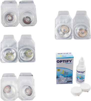 

Optify Combo Pack Monthly Color Contact Lens With Solution Monthly Contact Lens(0, Brown-Green-Grey-Hazel, Pack of 4)