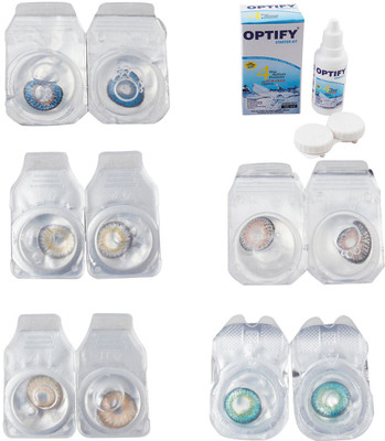 

Optify Combo Pack Monthly Color Contact Lens With Solution Monthly Contact Lens(0, Blue-Natural Grey-Gold-Grey-Green Turquoise, Pack of 5)
