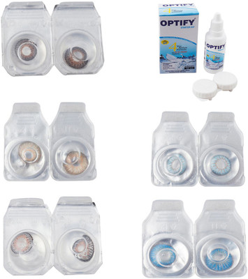 

Optify Combo Pack Monthly Color Contact Lens With Solution Monthly Contact Lens(0, Brown-Gold-Grey-Sea Blue-Blue Topaz, Pack of 5)