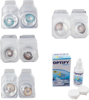 

Optify Combo Pack Monthly Color Contact Lens With Solution Monthly Contact Lens(0, Aqua-Brown-Gold-Grey, Pack of 4)
