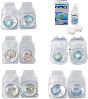

Optify Combo Pack Monthly Color Contact Lens With Solution Monthly Contact Lens(0, Aqua-Gold-Green-Green Turquoise-Blue Topaz, Pack of 5)