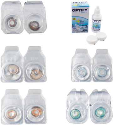 

Optify Combo Pack Monthly Color Contact Lens With Solution Monthly Contact Lens(0, Brown-Hazel-Honey-Sea Blue-Green Turquoise, Pack of 5)