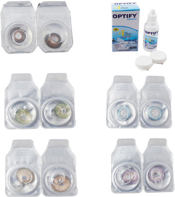 

Optify Combo Pack Monthly Color Contact Lens With Solution Monthly Contact Lens(0, Brown-Green-Hazel-Sea Blue-Violet, Pack of 5)