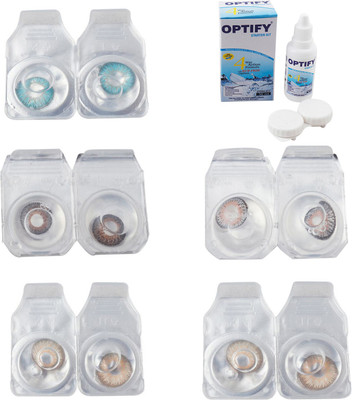 

Optify Combo Pack Monthly Color Contact Lens With Solution Monthly Contact Lens(0, Aqua-Brown-Gold-Grey-Hazel, Pack of 5)