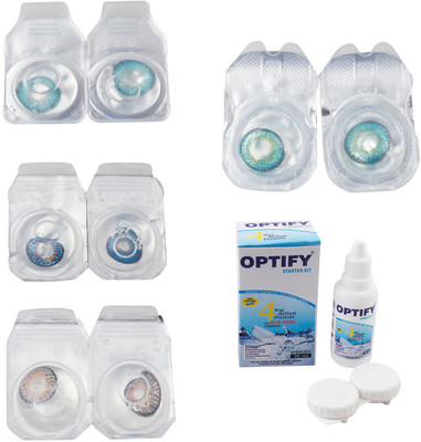 

Optify Combo Pack Monthly Color Contact Lens With Solution Monthly Contact Lens(0, Aqua-Blue-Grey-Green Turquoise, Pack of 4)
