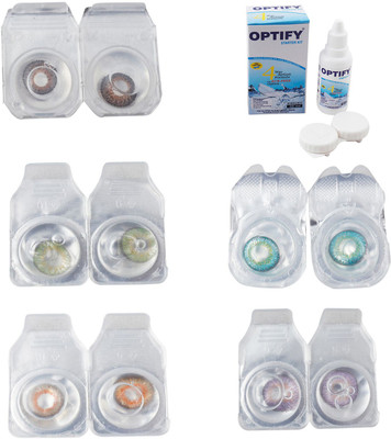 

Optify Combo Pack Monthly Color Contact Lens With Solution Monthly Contact Lens(0, Brown-Green-Honey-Green Turquoise-Violet, Pack of 5)