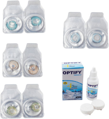 

Optify Combo Pack Monthly Color Contact Lens With Solution Monthly Contact Lens(0, Aqua-Gold-Green-Sea Blue, Pack of 4)