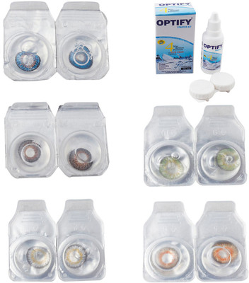 

Optify Combo Pack Monthly Color Contact Lens With Solution Monthly Contact Lens(0, Blue-Brown-Natural Grey-Green-Honey, Pack of 5)