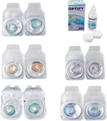 

Optify Combo Pack Monthly Color Contact Lens With Solution Monthly Contact Lens(0, Aqua-Honey-Green Turquoise-Violet-Blue Topaz, Pack of 5)