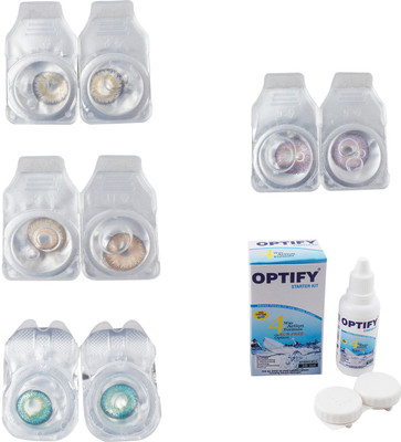 

Optify Combo Pack Monthly Color Contact Lens With Solution Monthly Contact Lens(0, Natural Grey-Hazel-Green Turquoise-Violet, Pack of 4)