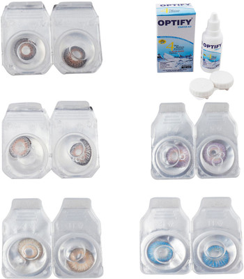 

Optify Combo Pack Monthly Color Contact Lens With Solution Monthly Contact Lens(0, Brown-Grey-Hazel-Violet-Blue Topaz, Pack of 5)