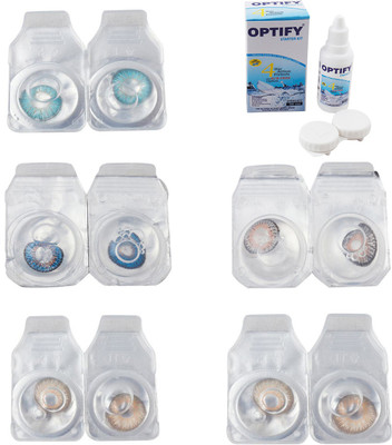 

Optify Combo Pack Monthly Color Contact Lens With Solution Monthly Contact Lens(0, Aqua-Blue-Gold-Grey-Hazel, Pack of 5)