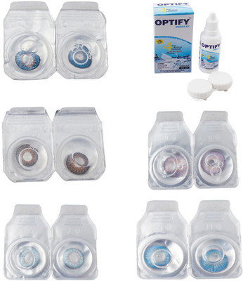 

Optify Combo Pack Monthly Color Contact Lens With Solution Monthly Contact Lens(0, Blue-Brown-Sea Blue-Violet-Blue Topaz, Pack of 5)