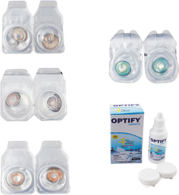 

Optify Combo Pack Monthly Color Contact Lens With Solution Monthly Contact Lens(0, Gold-Grey-Honey-Green Turquoise, Pack of 4)