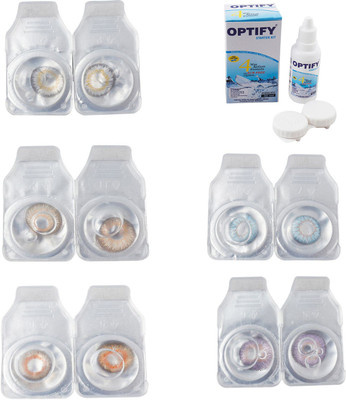 

Optify Combo Pack Monthly Color Contact Lens With Solution Monthly Contact Lens(0, Natural Grey-Hazel-Honey-Sea Blue-Violet, Pack of 5)