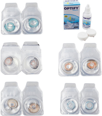 

Optify Combo Pack Monthly Color Contact Lens With Solution Monthly Contact Lens(0, Aqua-Grey-Hazel-Honey-Sea Blue, Pack of 5)