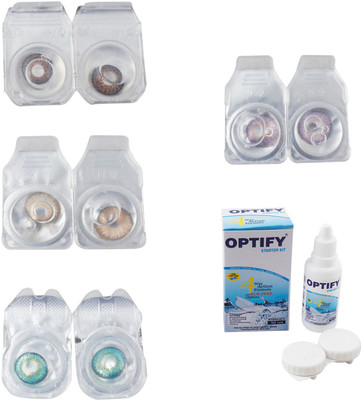 

Optify Combo Pack Monthly Color Contact Lens With Solution Monthly Contact Lens(0, Brown-Hazel-Green Turquoise-Violet, Pack of 4)