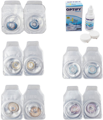 

Optify Combo Pack Monthly Color Contact Lens With Solution Monthly Contact Lens(0, Blue-Natural Grey-Hazel-Sea Blue-Violet, Pack of 5)