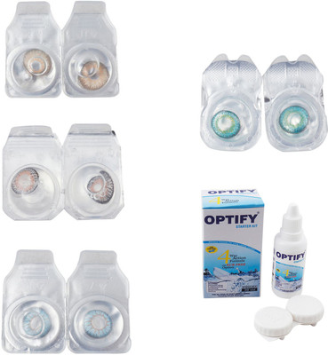

Optify Combo Pack Monthly Color Contact Lens With Solution Monthly Contact Lens(0, Gold-Grey-Sea Blue-Green Turquoise, Pack of 4)