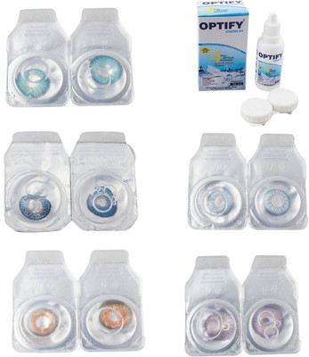 

Optify Combo Pack Monthly Color Contact Lens With Solution Monthly Contact Lens(0, Aqua-Blue-Honey-Sea Blue-Violet, Pack of 5)