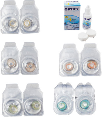 

Optify Combo Pack Monthly Color Contact Lens With Solution Monthly Contact Lens(0, Natural Grey-Gold-Green-Honey-Green Turquoise, Pack of 5)