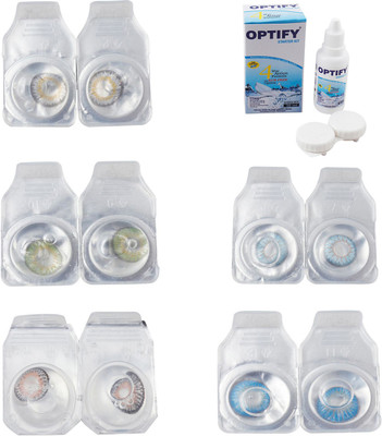 

Optify Combo Pack Monthly Color Contact Lens With Solution Monthly Contact Lens(0, Natural Grey-Green-Grey-Sea Blue-Blue Topaz, Pack of 5)