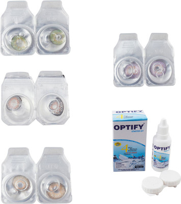 

Optify Combo Pack Monthly Color Contact Lens With Solution Monthly Contact Lens(0, Green-Grey-Hazel-Violet, Pack of 4)