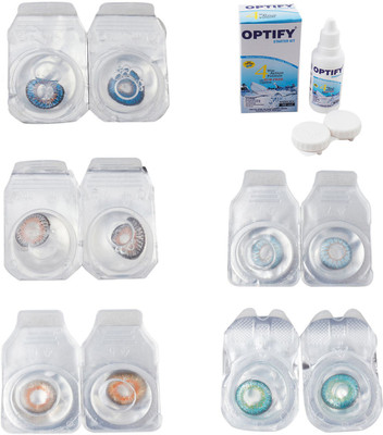 

Optify Combo Pack Monthly Color Contact Lens With Solution Monthly Contact Lens(0, Blue-Grey-Honey-Sea Blue-Green Turquoise, Pack of 5)
